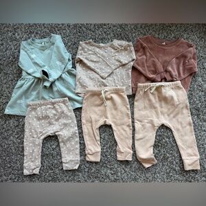 Quincy Mae Rylee & Cru lot of 6 organic cotton top and pants sz 12-18M & 18-24M